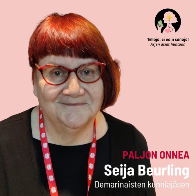 Kuvassa Seija Beurling, Demarinaisten kunniajäsen.