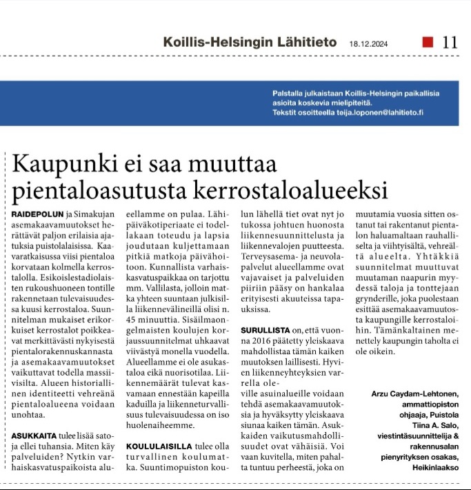Kaupunki ei saa muuttaa pientaloasutusta kerrostaloalueeksi